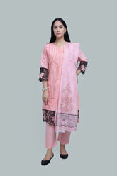 Premium 3-Piece Embroidered Cotton Suit – Soft Fabric with Boring Work | Naqshé